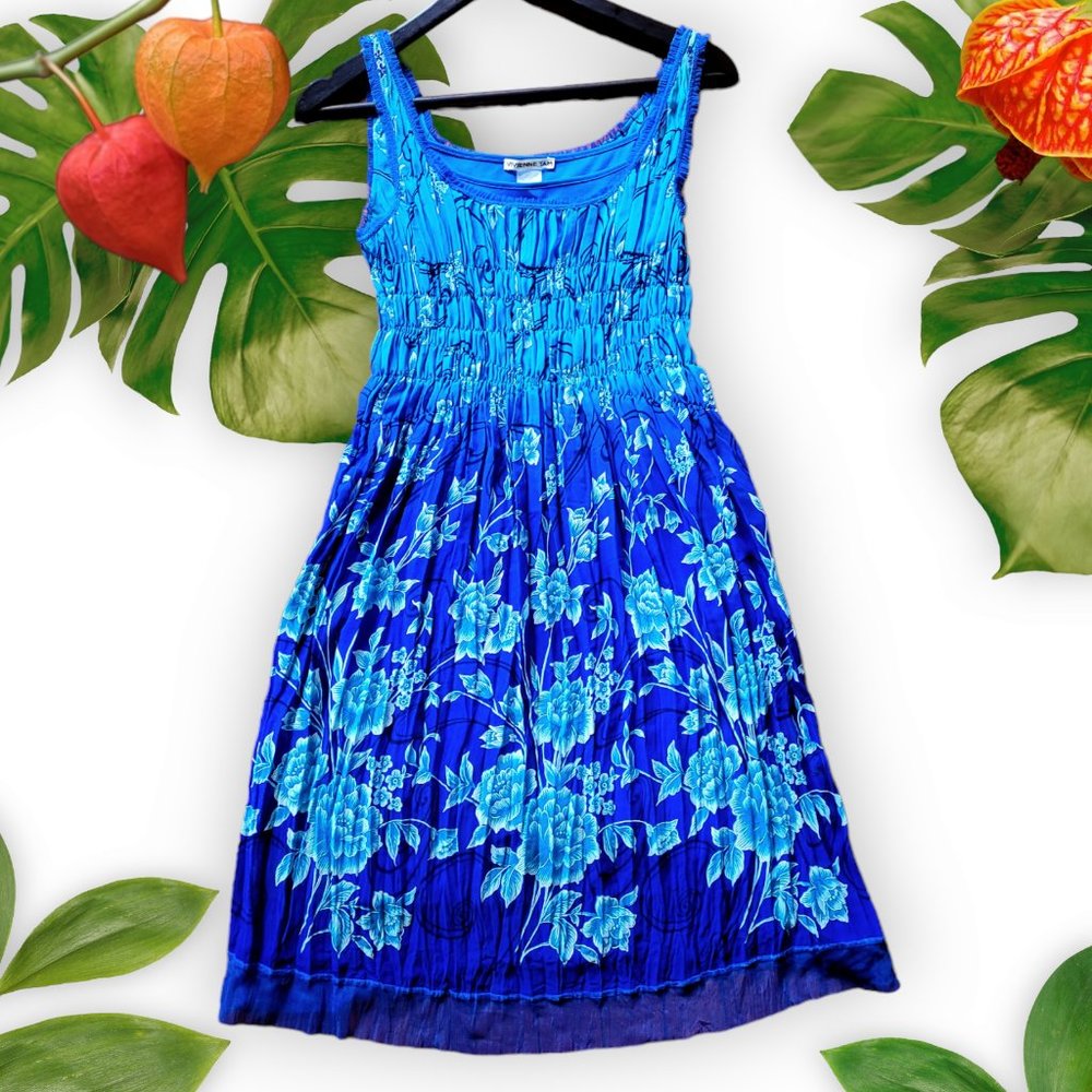 Vivienne Tam Blue Floral Dress Tulle Trim, sz 0